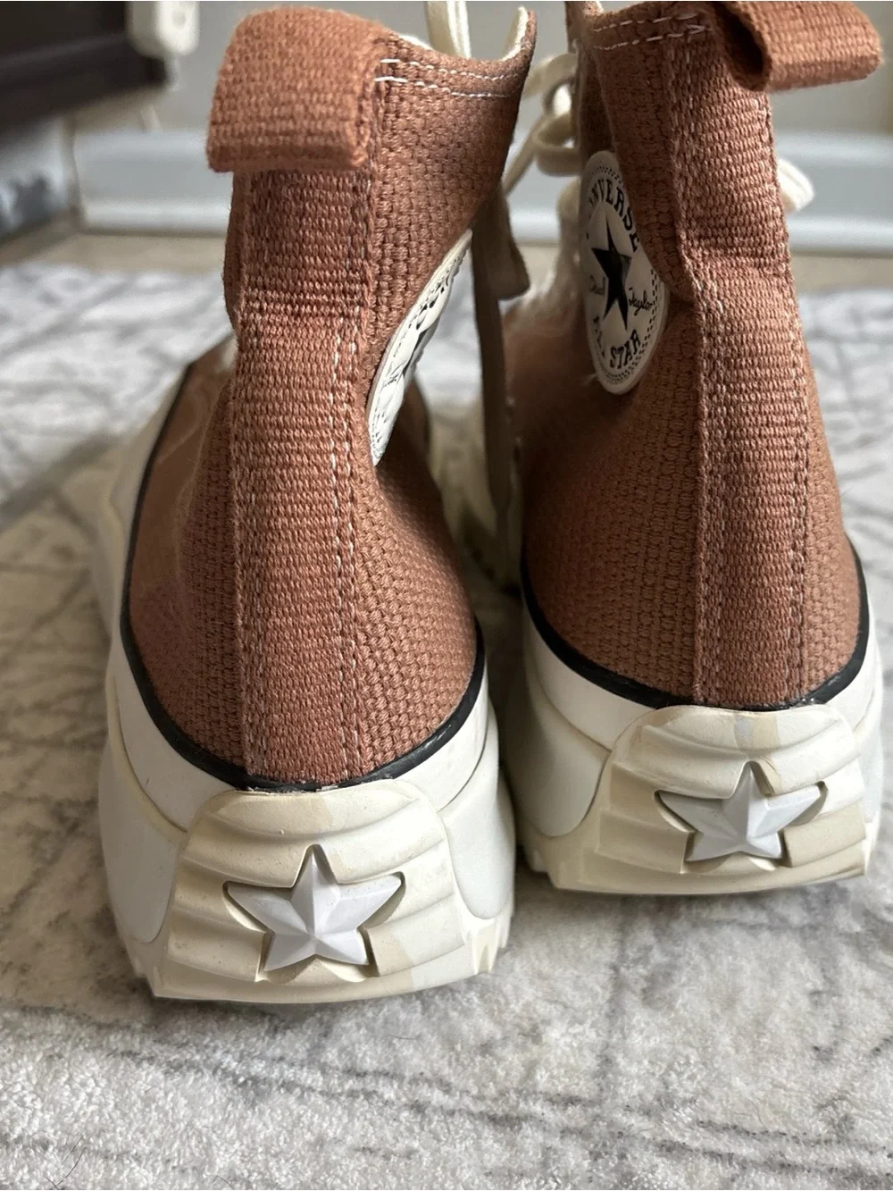 Converse High-Top Sneakers in Brown and White Canvas